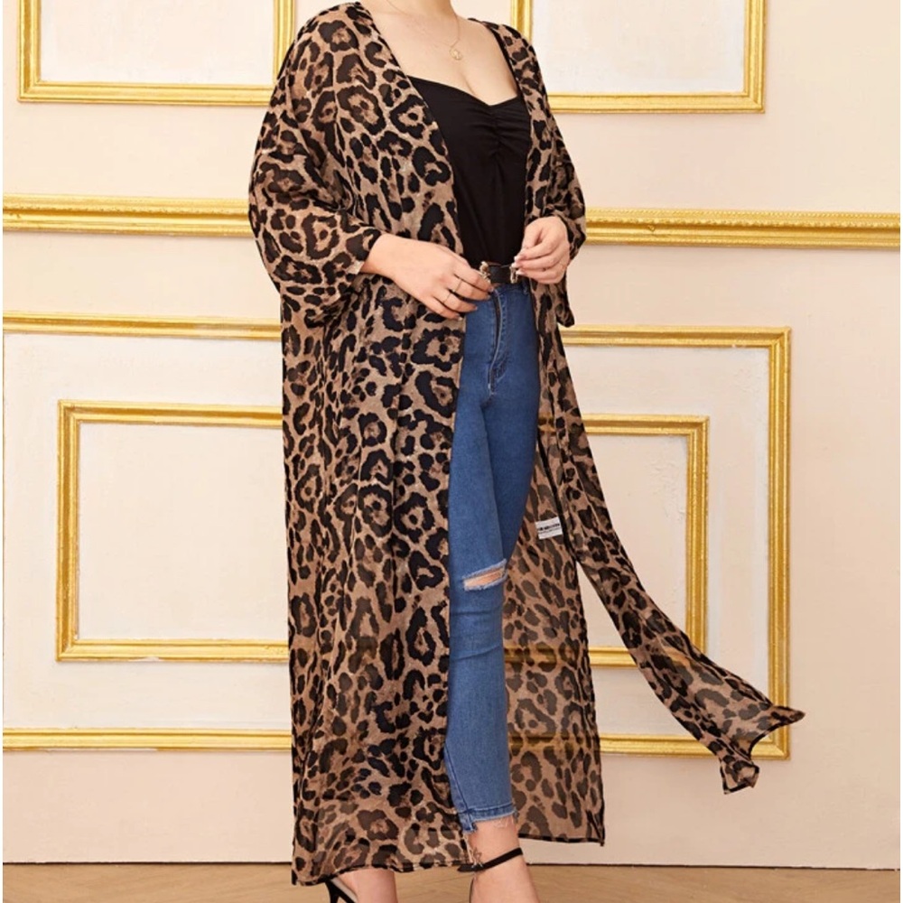 Leopard Print Kimono Split Side Open Front 4xl Fi… - image 5